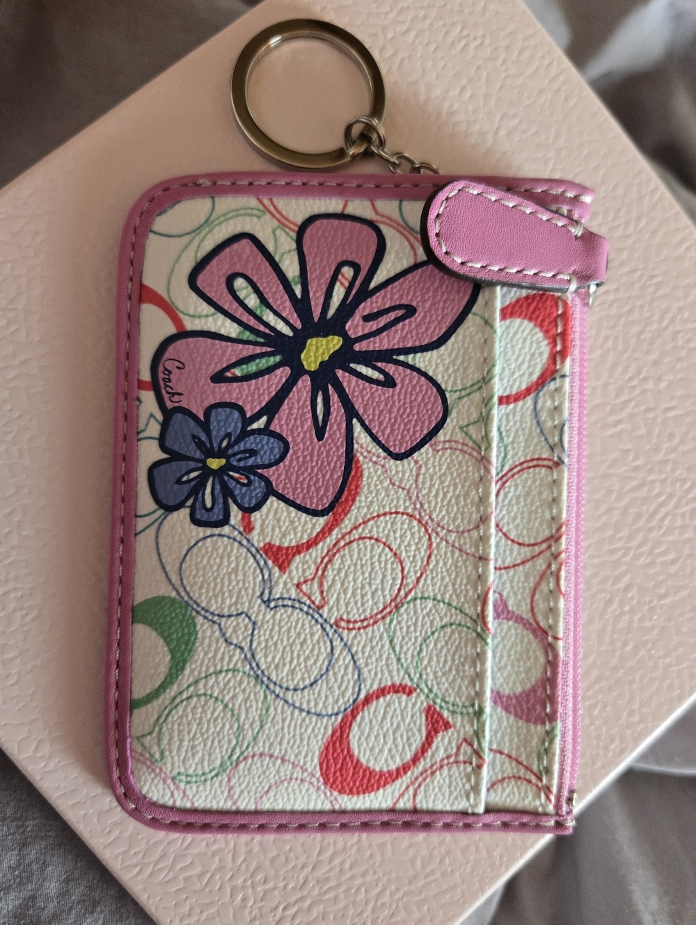 Floral Keychain Card Holder in Pink